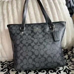 Coach | Bags | Coach Zip Top Tote In Black Gray F58294 | Poshmark